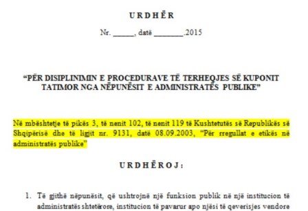 Largim nga puna per punonjesit e administrates shteterore nese nuk terheqin kuponin tatimor